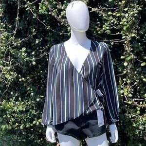 Express Bohemian Wrap Style Stripe Plunge V-Neck Blouse